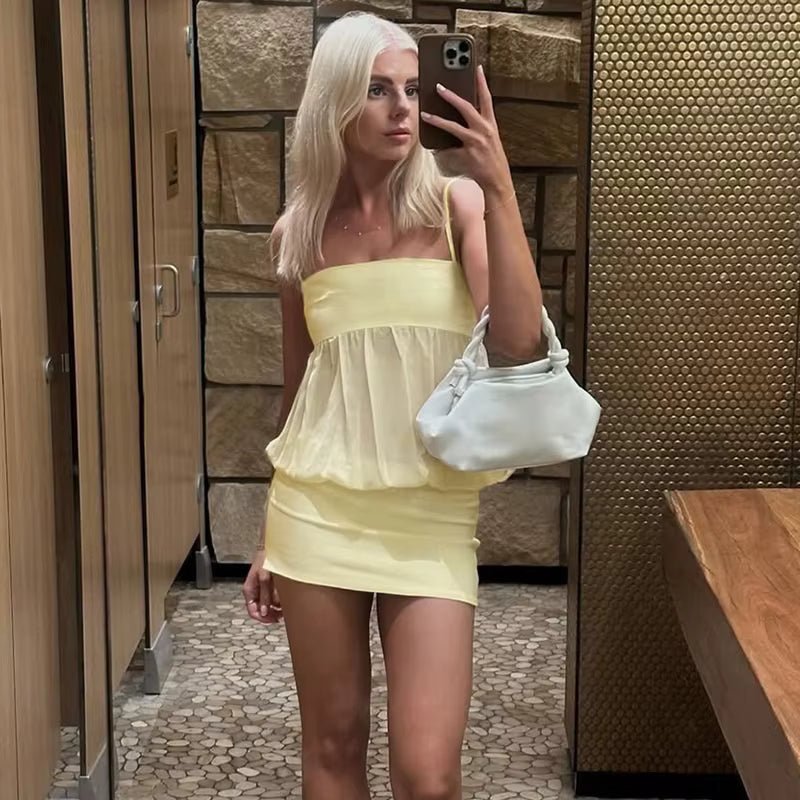 OLANE Off Shoulder Mesh Bodycon Dress YellowXSWomen's Dresses
