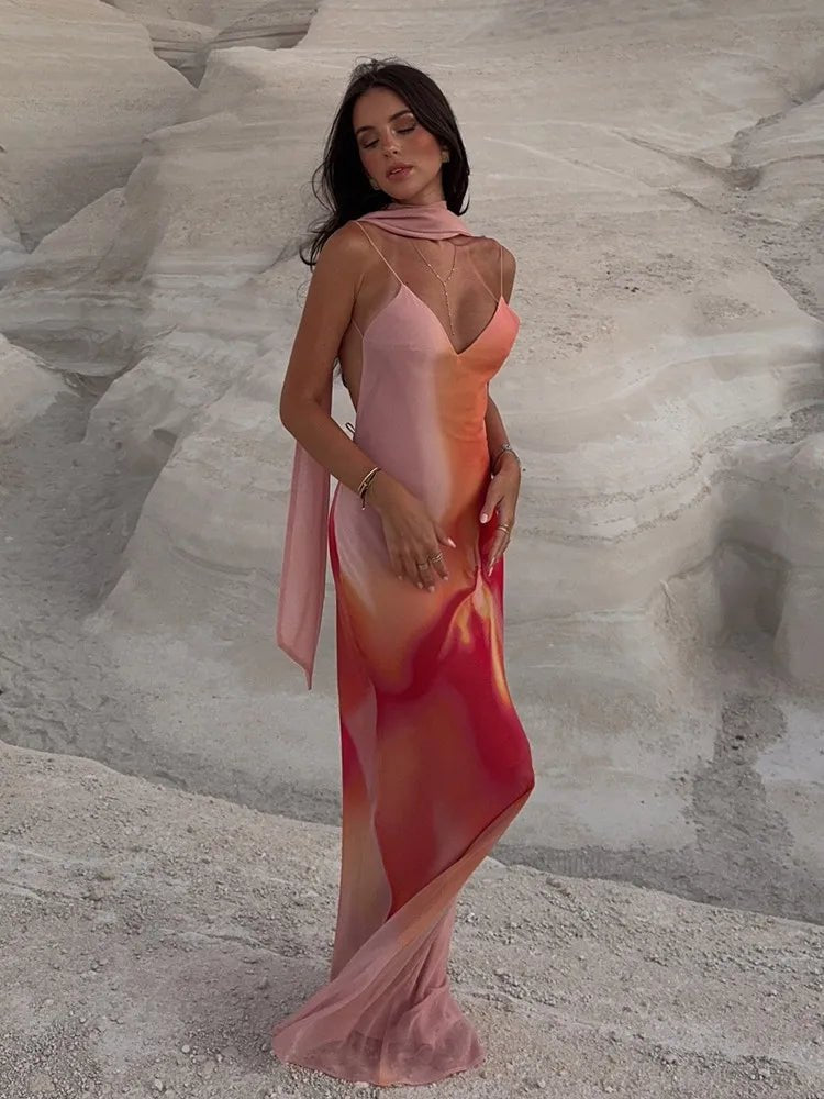 OLANE Emilia Ombre Satin Maxi Dress OrangeSWomen’s Dresses