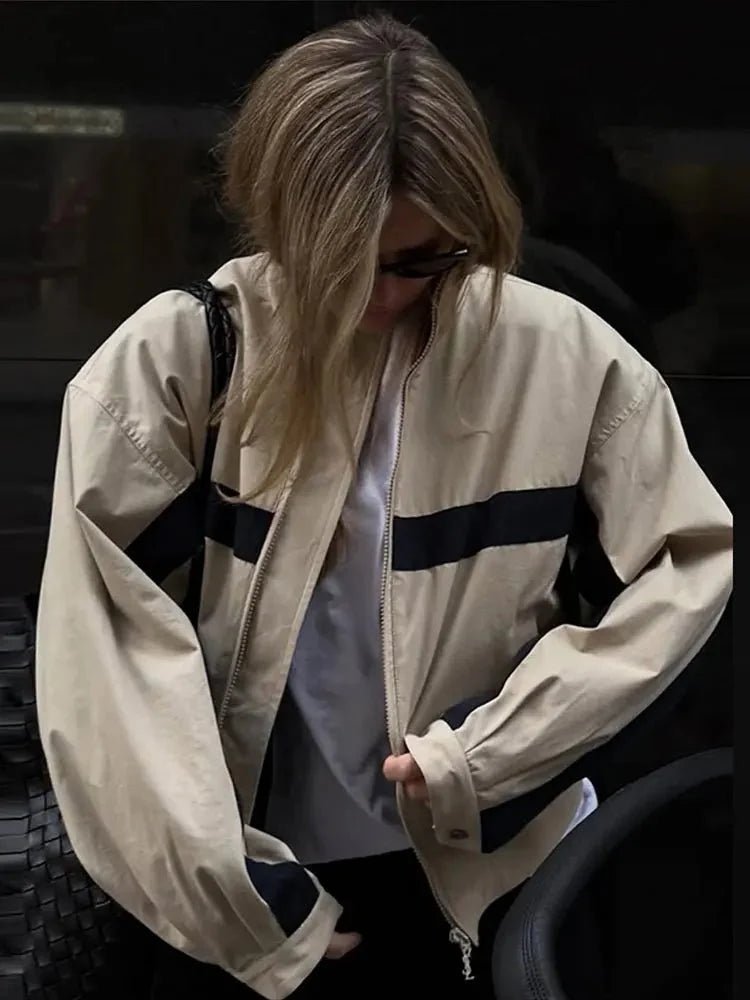 OLANE Oversized Colorblock Bomber Jacket SWomen's Coats & Jackets