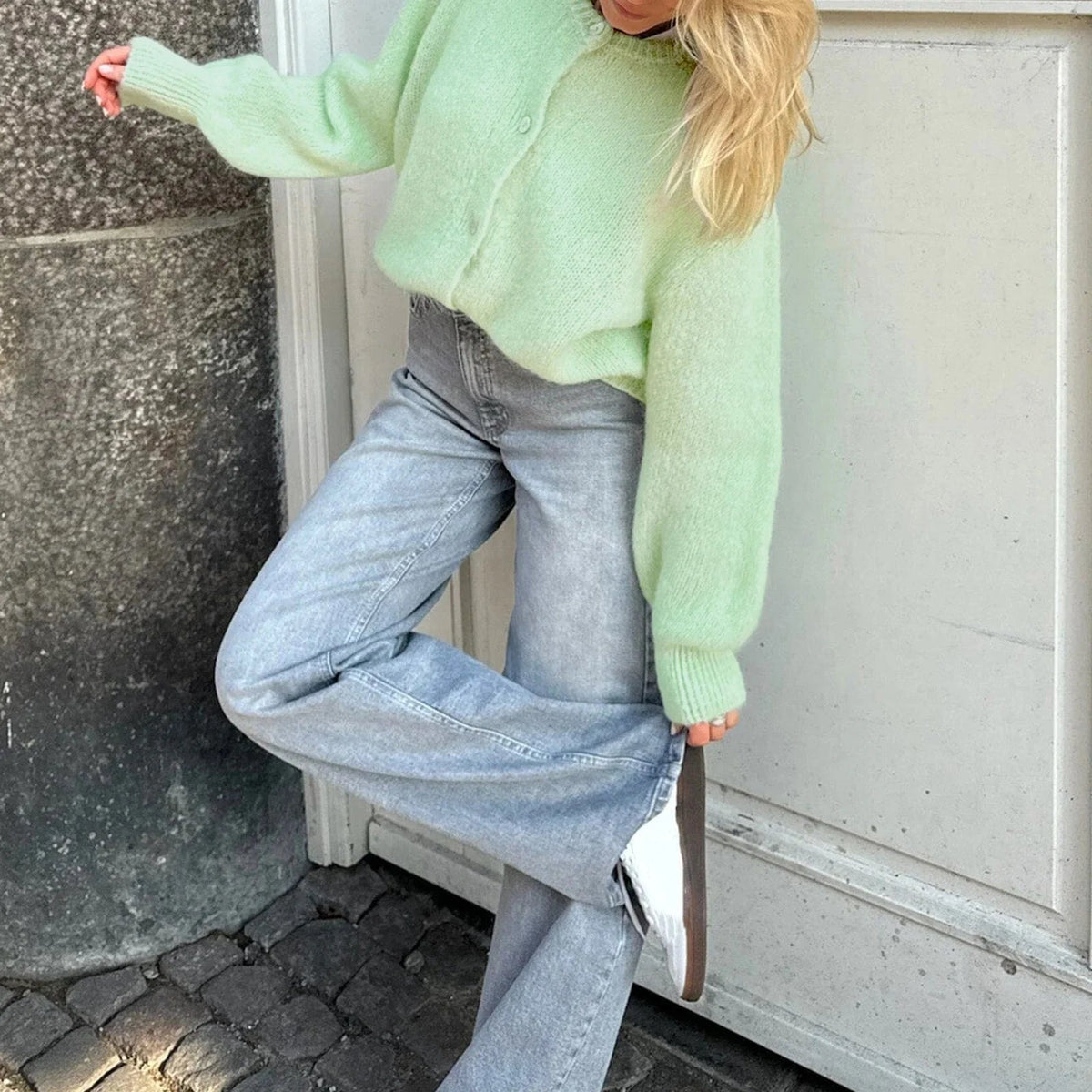 OLANE Oversized Fuzzy Knit Cardigan Light GreenSWomen's Sweaters & Cardigans