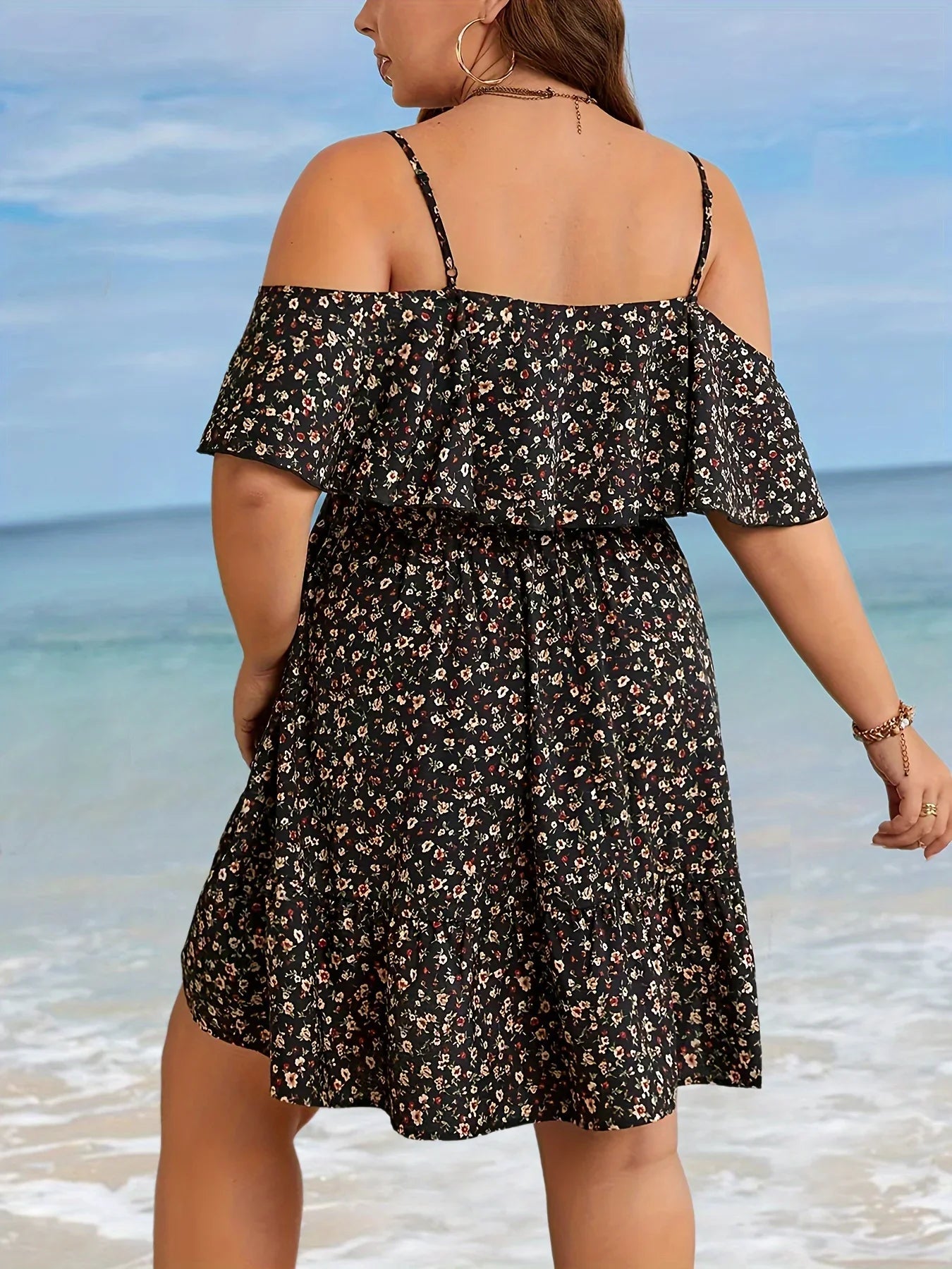 OLANE Pamela Plus Size Floral Off - Shoulder Dress Black3XLDresses