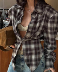 Plaid Long Sleeve Cinched-Waist Polo