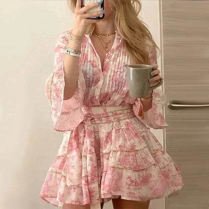 OLANE Pleated Button Front Mini Dress PinkSWomen's Dresses