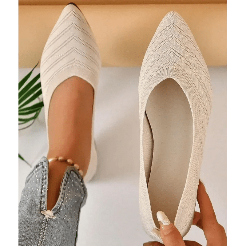 OLANE Pointed Toe Knitted Ballet Flats Beige35Women's Shoes