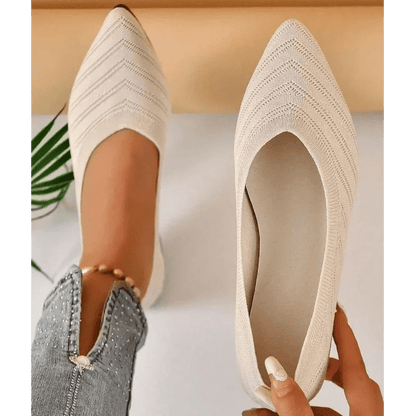 OLANE Pointed Toe Knitted Ballet Flats Beige35Women's Shoes