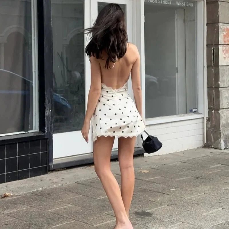 OLANE Polka Dot Backless Lace Mini Dress XSWomen’s Dresses