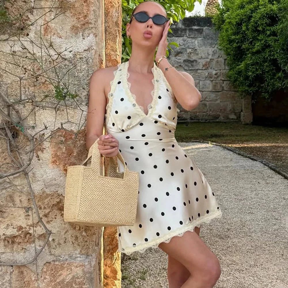 OLANE Polka Dot Backless Lace Mini Dress XSWomen’s Dresses