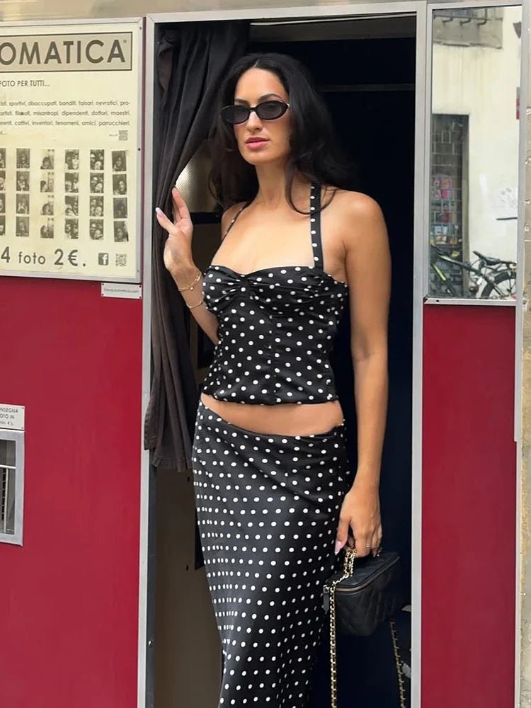 OLANE Polka Dot Off - Shoulder Two - Piece Set BlackMWomen's Sets