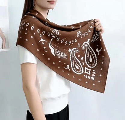 OLANE Rachel Lightweight Paisley Knitted Bandana Scarf BrownOne sizeWomen's Accessories