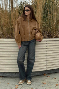 Relaxed-Fit Faux Suede Zip-Up Jacket