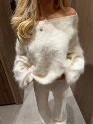 Relaxed Fit Off-Shoulder Mohair Sweater
