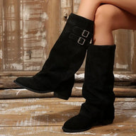 Retro Buckle Knee High Boots