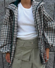 Retro Plaid Oversized Hooded Jacket