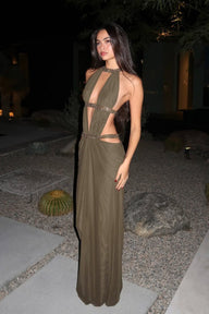 Ruth Rhinestone Ruched Cut Out Maxi Dress