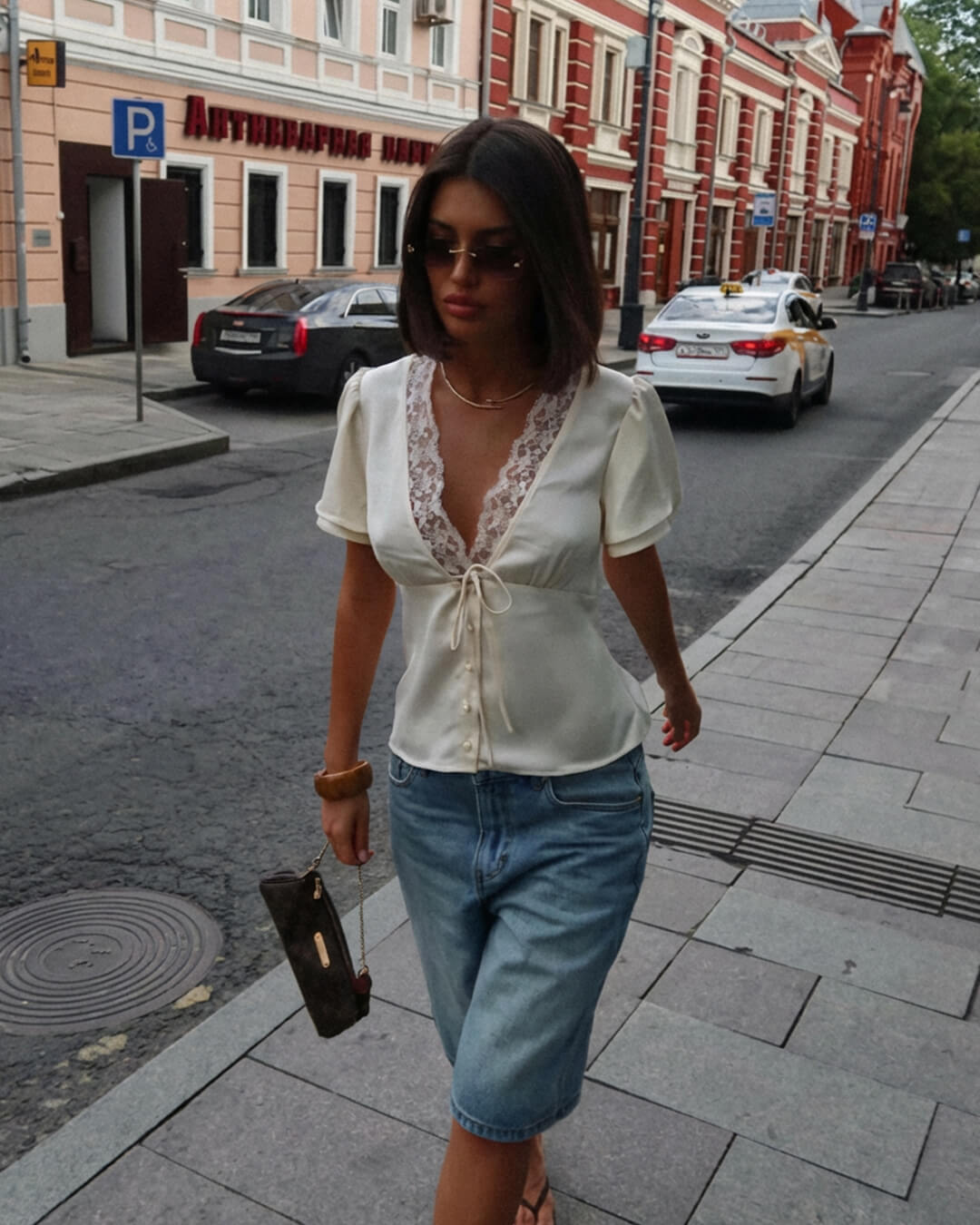 OLANE Rochelle Lace Short Sleeve V - Neck Top WhiteLWomen's Tops