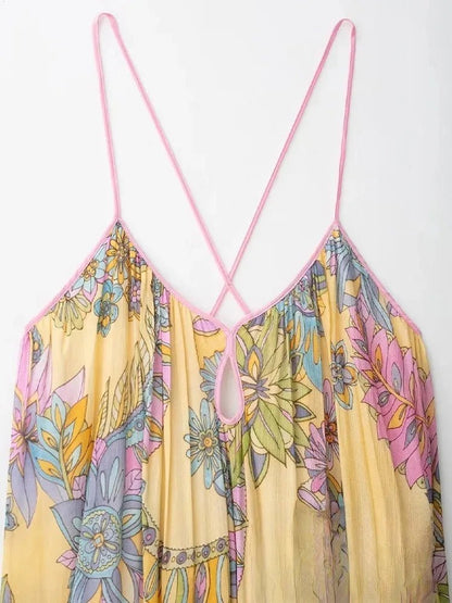 OLANE Romantic Floral Chiffon Cami Dress YellowMWomen’s Dresses