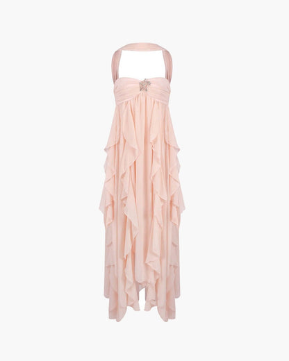 OLANE Romantic Strapless Ruffled Maxi Dress Baby PinkSWomen's Dresses