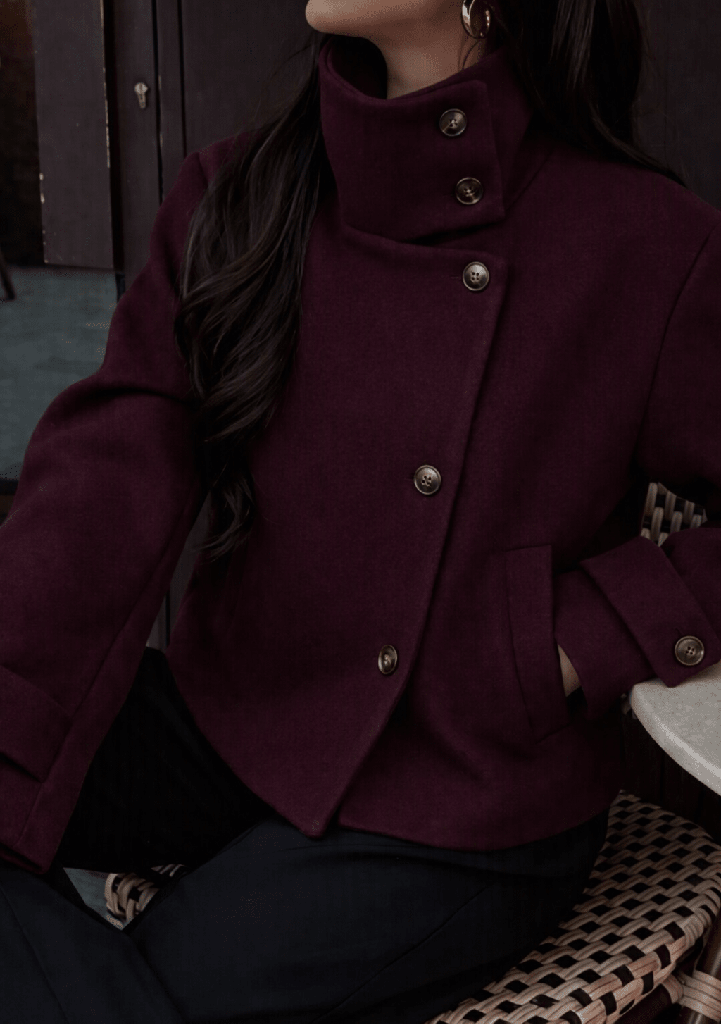 OLANE Rose Buckle Stand Collar Coat RedXSCoat