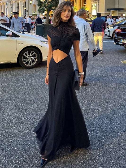 OLANE Ruched Cutout Bodycon Maxi Dress BlackXSWomen's Dresses