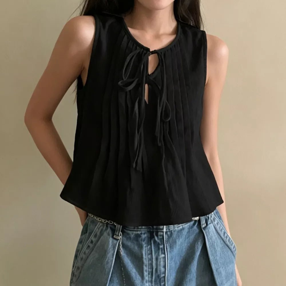 OLANE Ruffle Hem Tie-Front Blouse BlackXSWomen's Tops