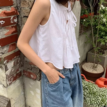 OLANE Ruffle Hem Tie-Front Blouse WhiteXSWomen's Tops