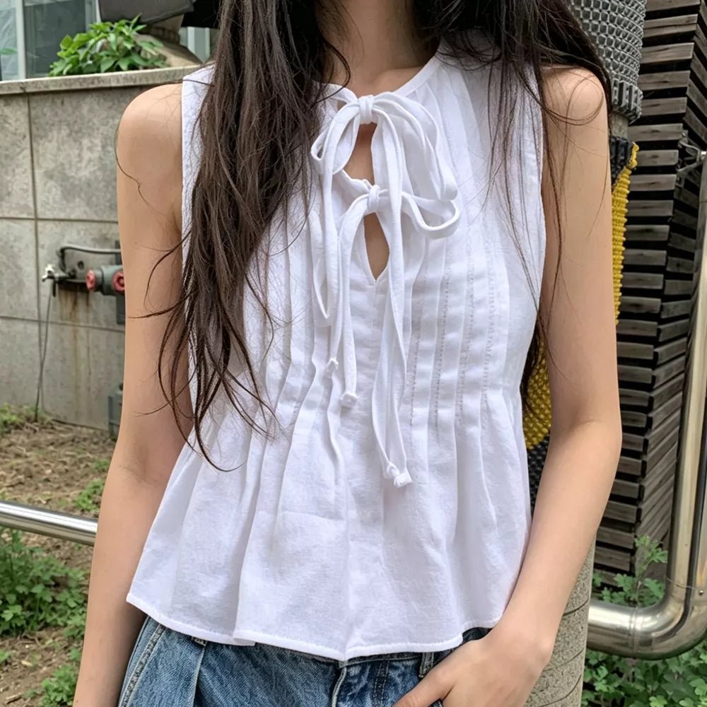 OLANE Ruffle Hem Tie-Front Blouse WhiteXSWomen's Tops