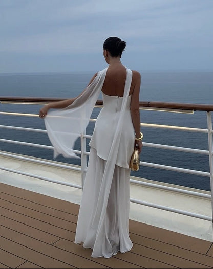 OLANE Sheer Asymmetric Strapless Maxi Dress WhiteSWomen's Dresses