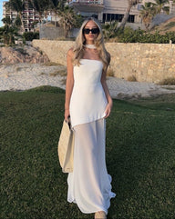 Sheer Asymmetric Strapless Maxi Dress