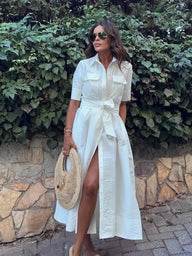 Alice Single-Breasted Bow Tie-Waist Shirt Dress