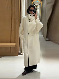 Single Breasted Stand Collar Long Coat