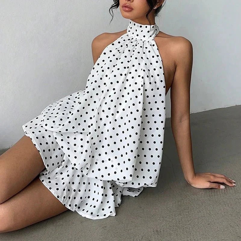 OLANE Sleeveless Halter Backless Mini Dress WhiteSWomen's Dresses
