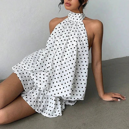 OLANE Sleeveless Halter Backless Mini Dress WhiteSWomen's Dresses