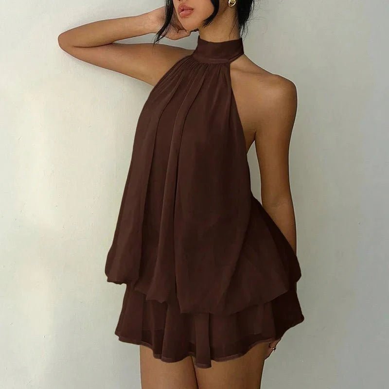 OLANE Sleeveless Halter Backless Mini Dress WhiteSWomen's Dresses