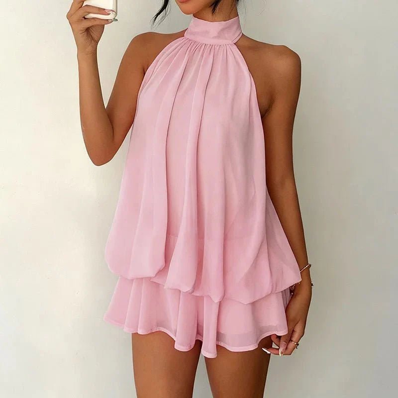 OLANE Sleeveless Halter Backless Mini Dress WhiteSWomen's Dresses