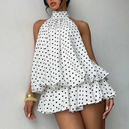 OLANE Sleeveless Halter Backless Mini Dress WhiteSWomen's Dresses
