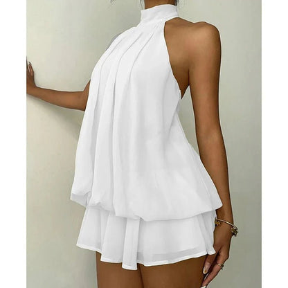 OLANE Sleeveless Halter Backless Mini Dress WhiteSWomen's Dresses
