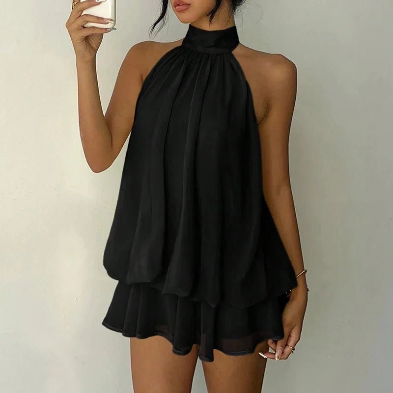OLANE Sleeveless Halter Backless Mini Dress WhiteSWomen's Dresses
