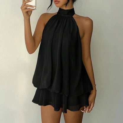 OLANE Sleeveless Halter Backless Mini Dress WhiteSWomen's Dresses