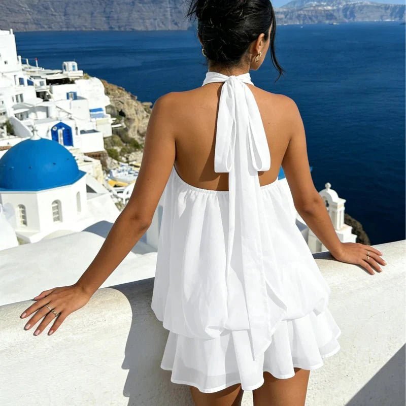 OLANE Sleeveless Halter Backless Mini Dress WhiteSWomen's Dresses