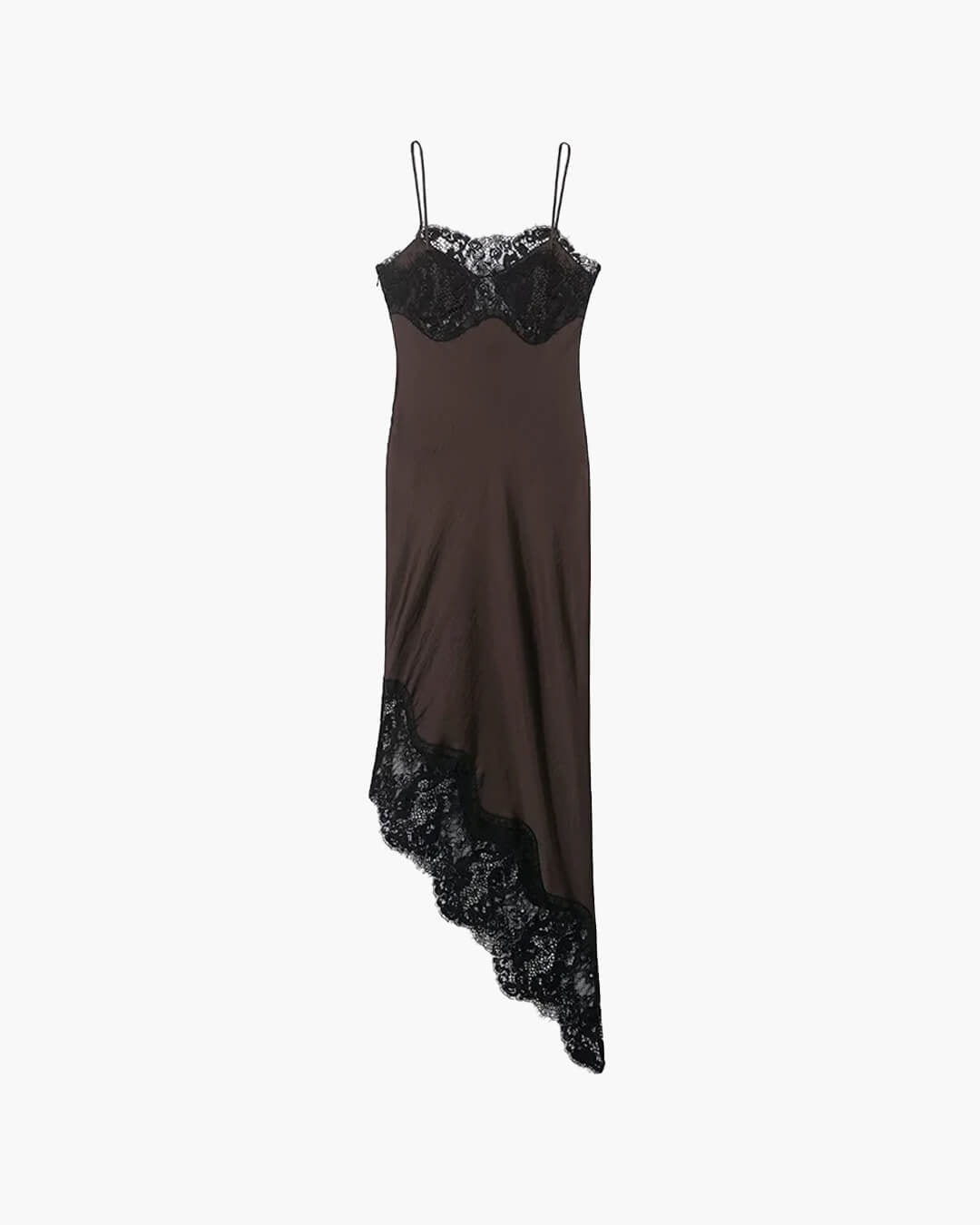 OLANE Sleeveless Lace Satin Sling Dress BrownSWomen's Dresses