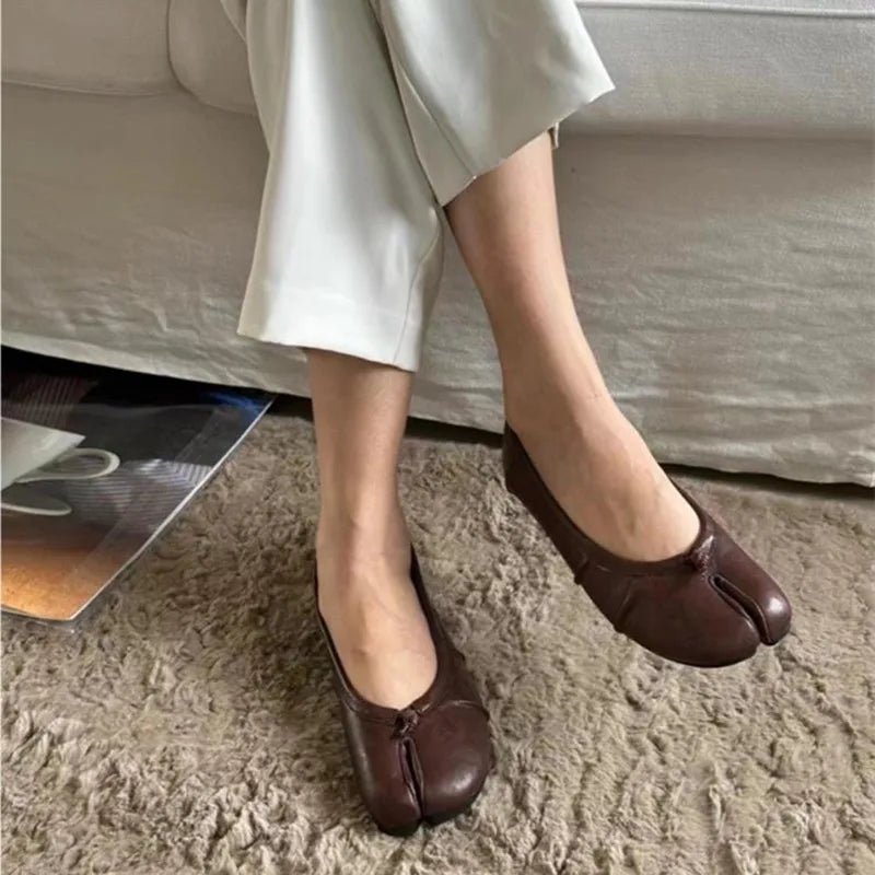 OLANE Laura Split-Toe Leather Mules Brown35Women's Shoes
