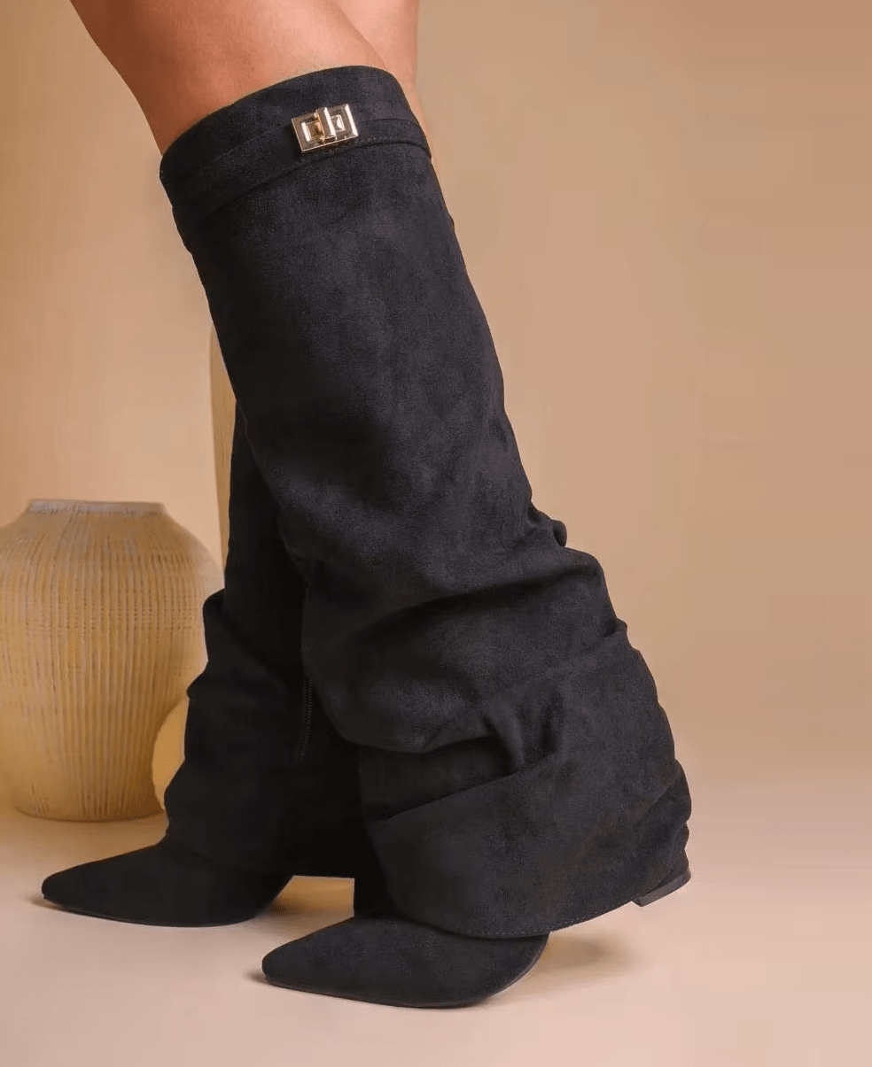 OLANE Slouchy Faux Suede Knee High Boots Black34Boots