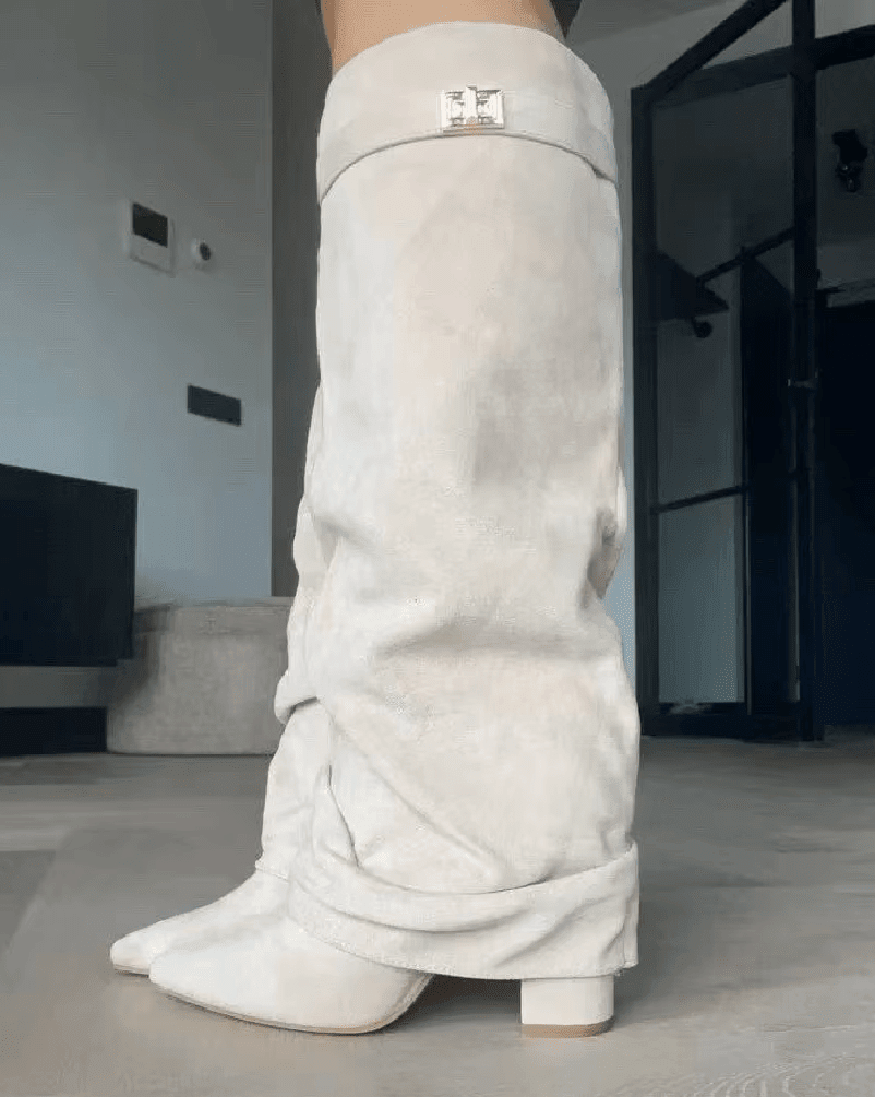 OLANE Slouchy Faux Suede Knee High Boots Creme34Boots