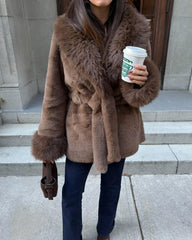 Soft Plush Faux Fur Trim Coat