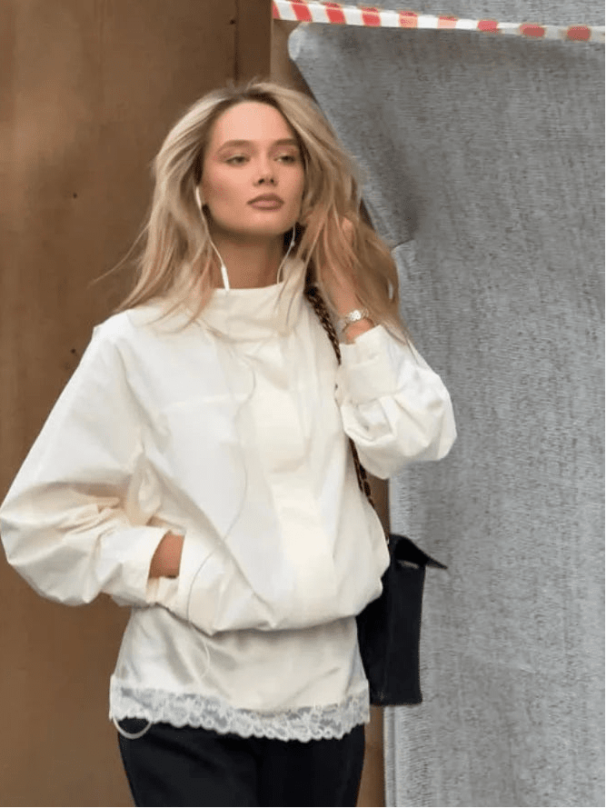 OLANE Sophia Drawstring Bomber Jacket WhiteLWomen's Coats & Jackets