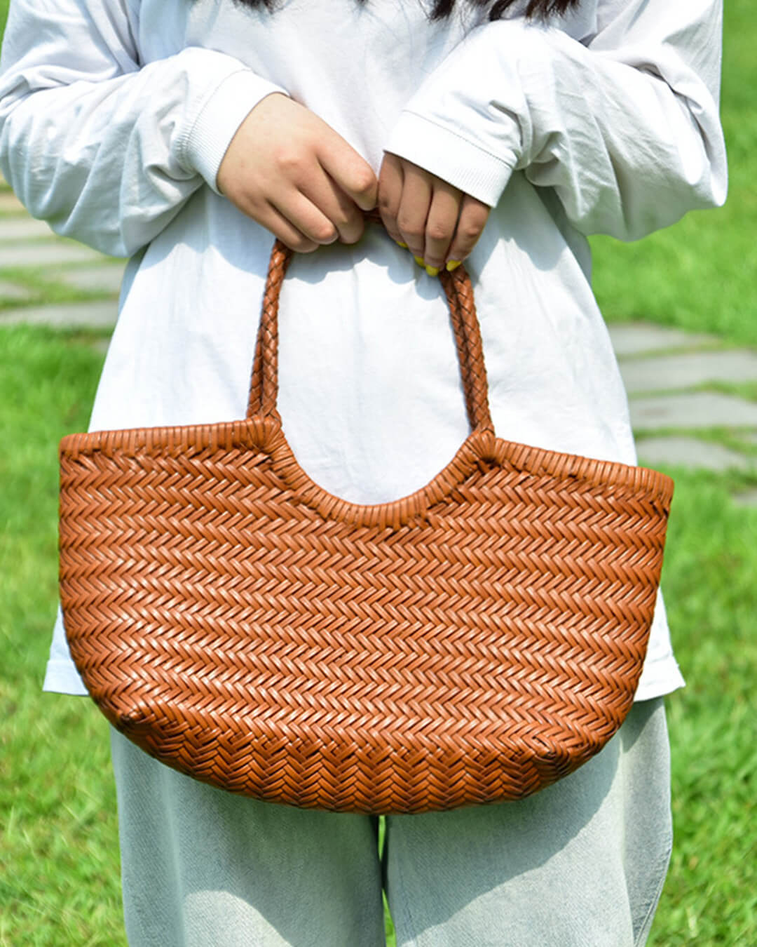 OLANE Spacious Woven Leather Tote Bag AuburnSWomen's Bags