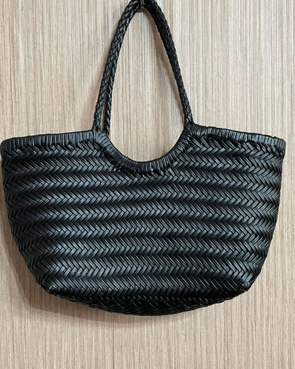 OLANE Spacious Woven Leather Tote Bag BlackSWomen's Bags