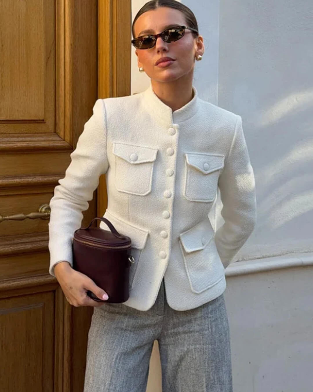 OLANE Stand Collar Blazer with Flap Pockets SWomen's Coats & Jackets