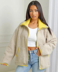 Stand Collar Contrast Knit Pilot Jacket