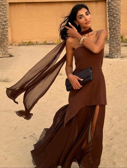 OLANE Strapless High Slit Maxi Dress with Scarf XSWomen's Dresses